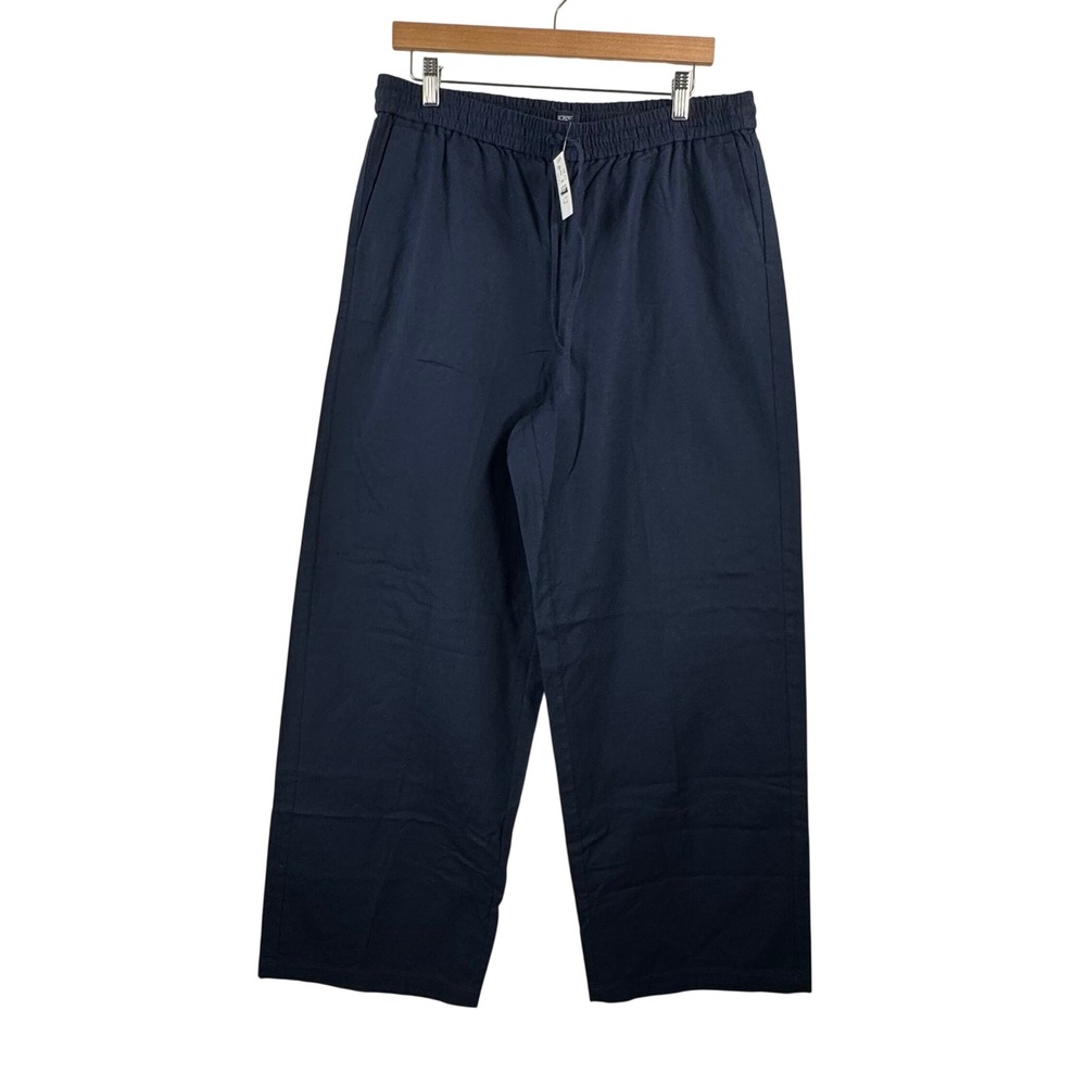 J.Crew Wide Leg Pants sz 14T  Navy Blue Linen Blend preppy money